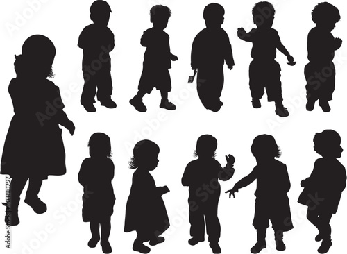 Silhouette girls and boys (age of children - from a year up to two), vector illustration