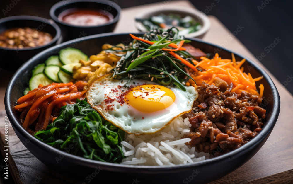 Korean bibimbap created with Generative AI technology Korean bibimbap created with Generative AI technology