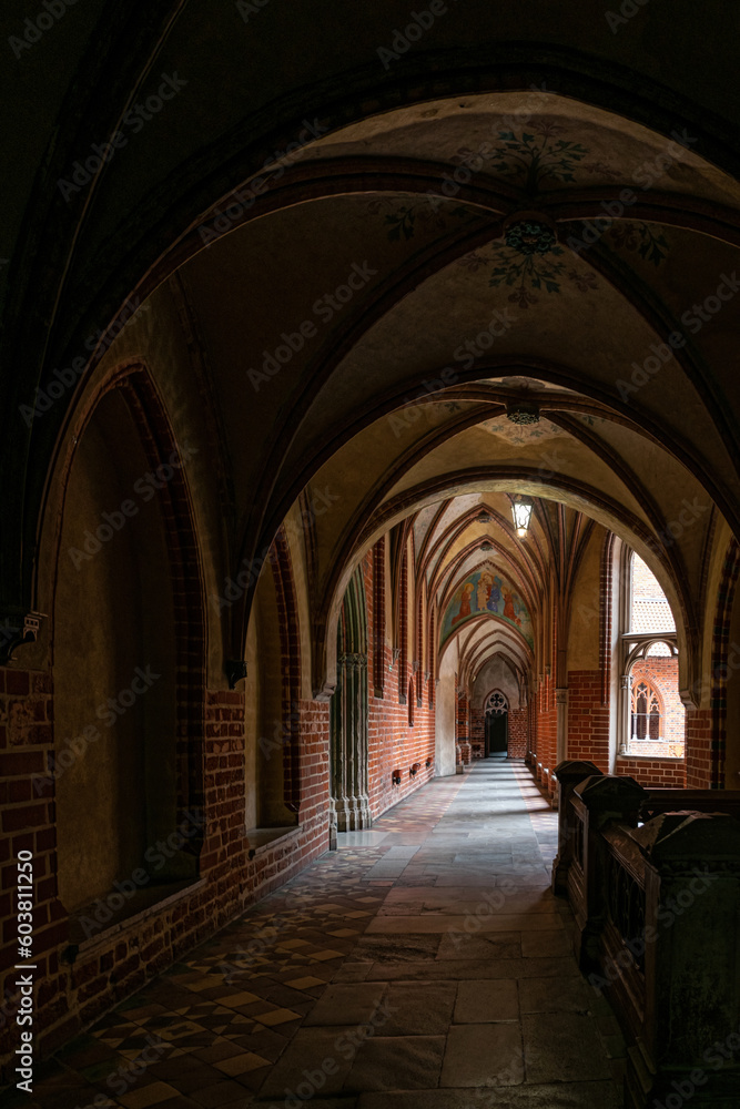 Gothic arched vault gallery in Malbork Castle	