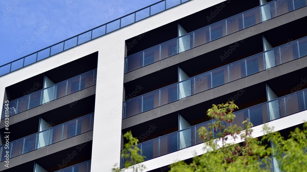 Image showcasing Foto de Eco architecture. Green tree and new apartment building. The ...