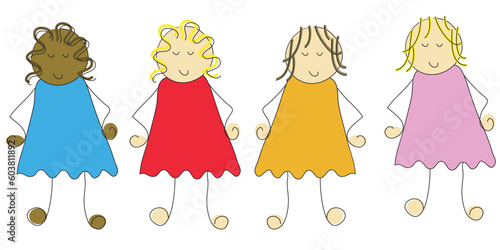 Group of four cartoon children