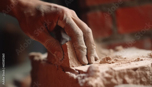 close up hand of bricklayer industrial worker installing brick masonry © IMRON HAMSYAH