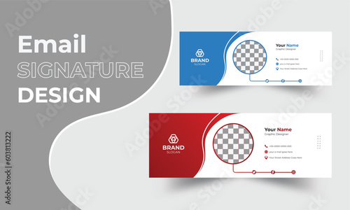 Modern digital email signature design template.  Clean and simple corporate business email signature or email footer template. Creative email signature template or personal face book photo design.