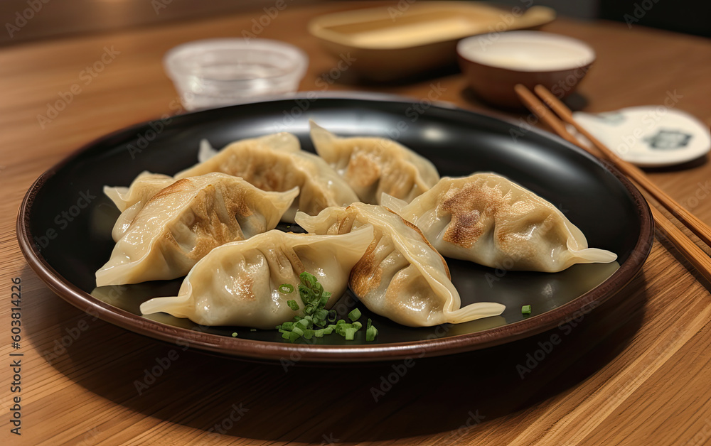 Japanese style gyoza created with Generative AI technology Japanese style gyoza created with Generative AI technology