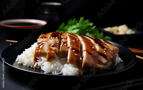 japanese recipe chicken teriyaki with rice created with Generative AI technology