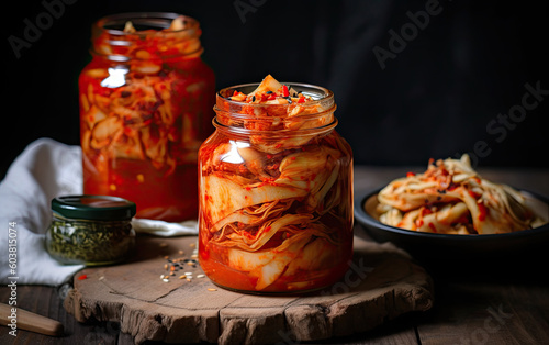 Korean kimchi in glass jar created with Generative AI technology
