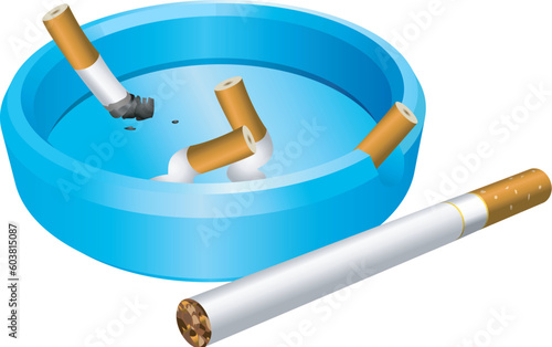 A vector illustration of an ashtray with cigarette butts