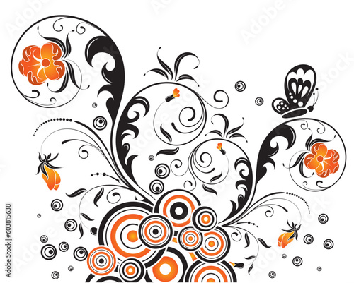 Abstract floral chaos with butterfly  element for design  vector illustration