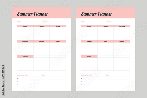 Summer planner start from sunday and start from monday