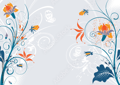 Grunge paint floral background with butterfly  element for design  vector illustration