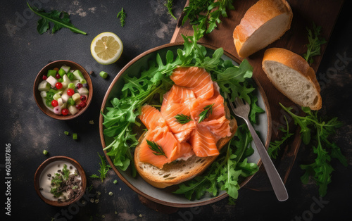 Cream Cheese toasts with smoked salmon created with Generative AI technology