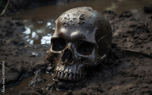 skull in mud created with Generative AI technology