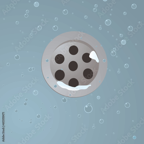 Illustration of a drain plug hole with bubbles ideal concept image