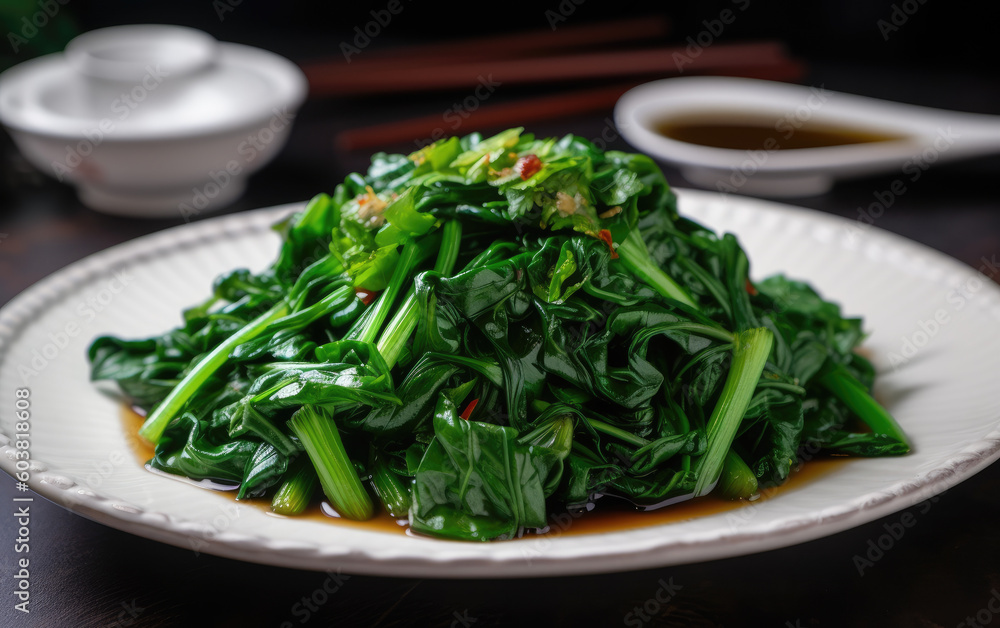 stir fried green vegetable created with Generative AI technology stir fried green vegetable created with Generative AI technology