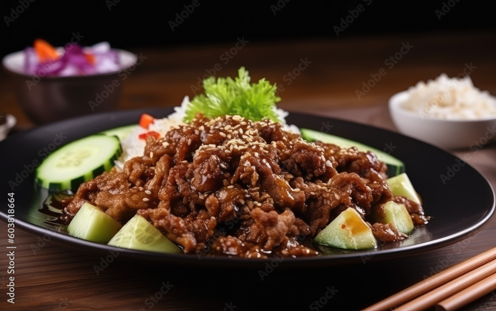 stir fried beef with hot chili and onion created with Generative AI technology