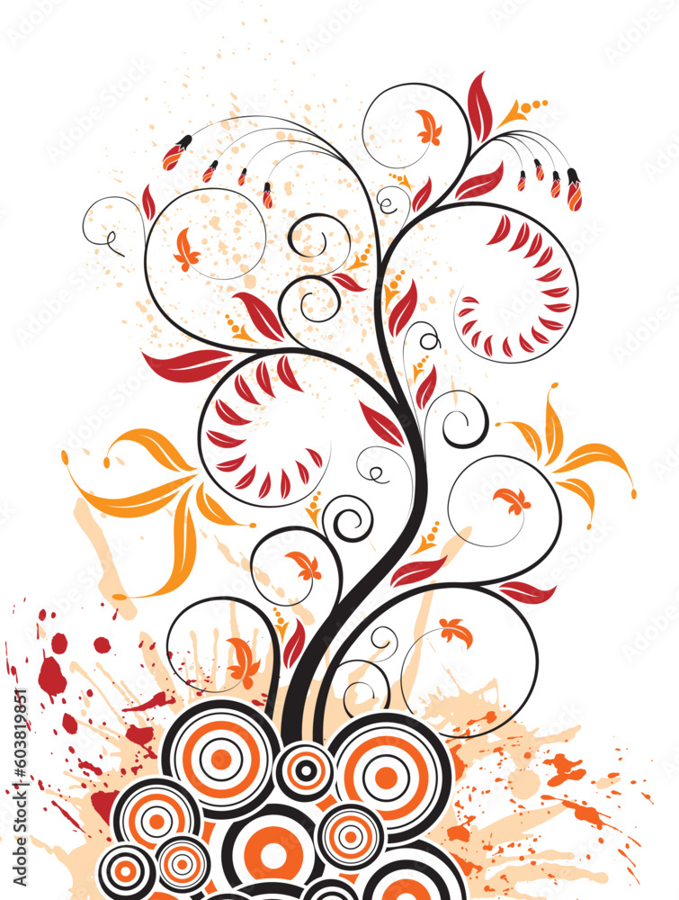 Abstract grunge flower background with circle, element for design, vector illustration Abstract grunge flower background with circle, element for design, vector illustration