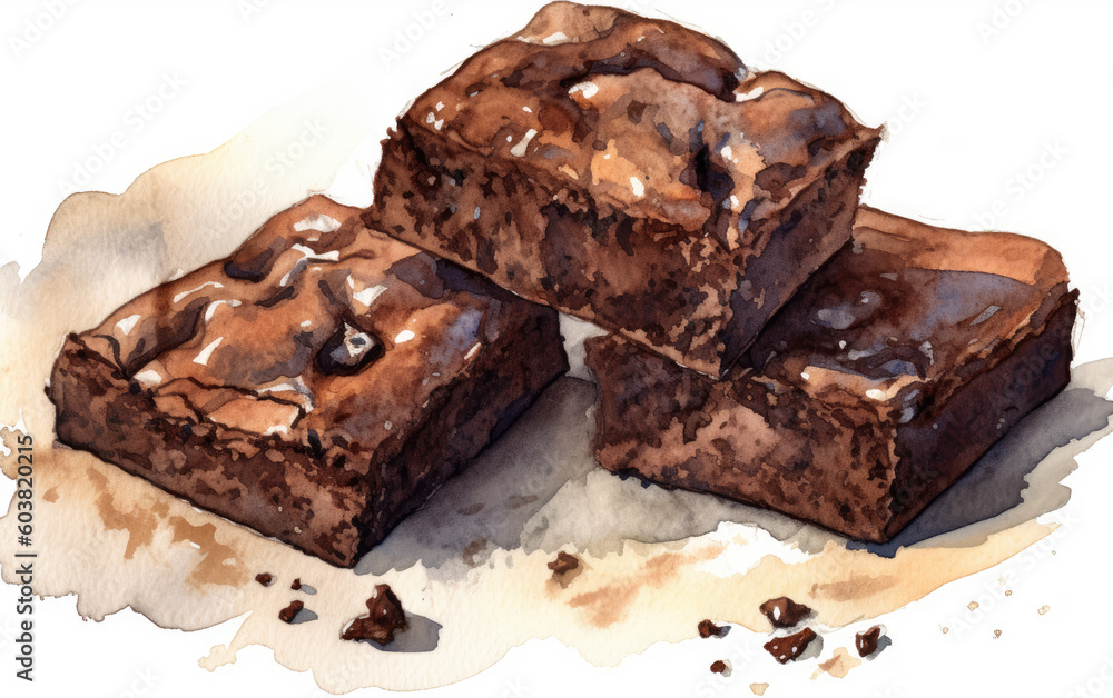 watercolor of brownies created with Generative AI technology watercolor of brownies created with Generative AI technology