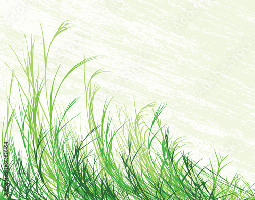 Editable vector illustration of long grass with grunge background on separate layer