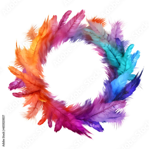 Isolated Rainbow Feathers Frame Transparent Vector Option