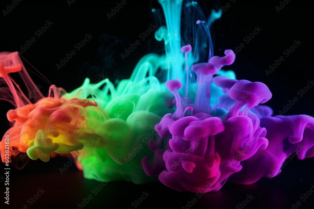 Colorful neon smoke in black background, generative AI Colorful neon smoke in black background, generative AI