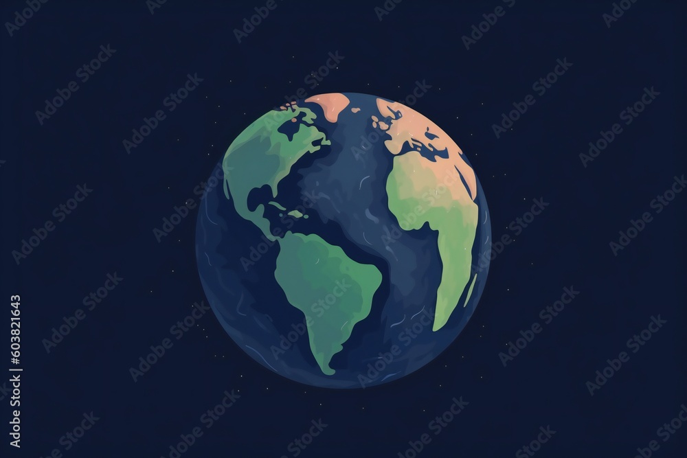 Simplistic llustration of an earth in a blue background, generative AI