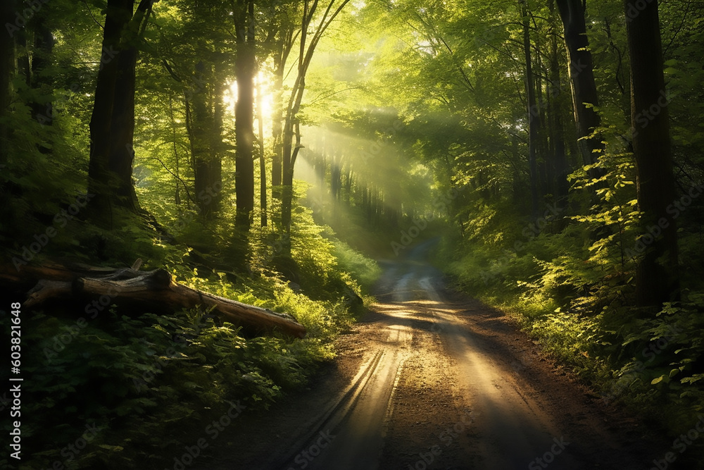 Obraz premium Beautiful landscape of a winding road in a forest. Generative AI