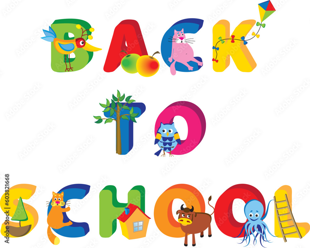 Fototapeta premium cartoon vector illustration of a advert of a back to school