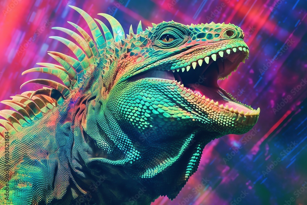iguana on color lights background iguana on color lights background