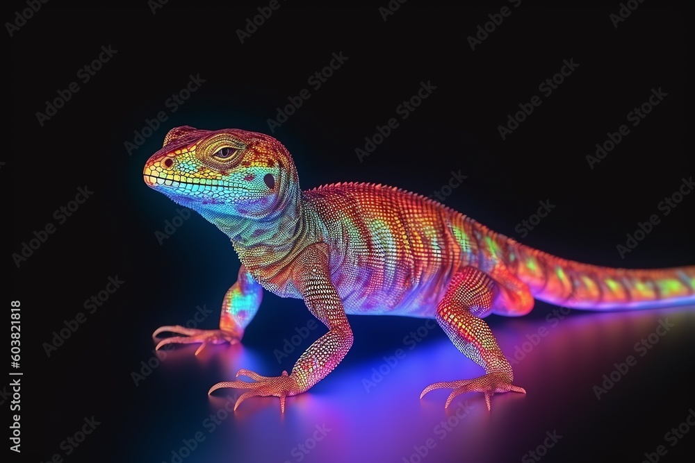 Fototapeta premium portrait of a iguana on colorful lights background