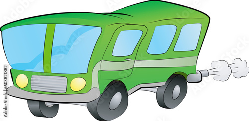 An illustration of a funky green bus