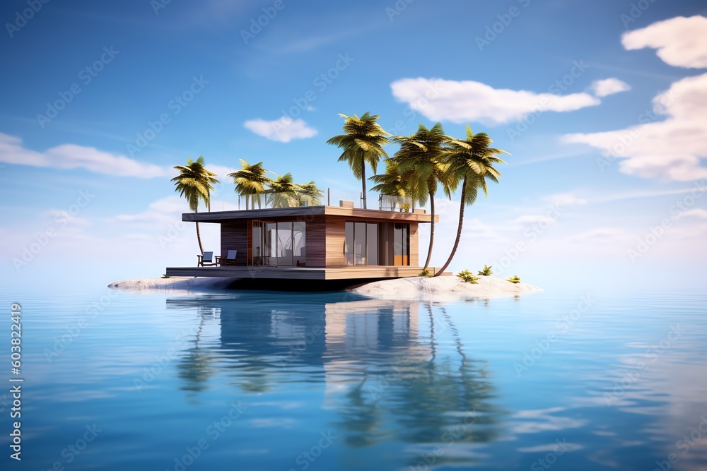Obraz premium tropical island with palm trees and sea, ai generated
