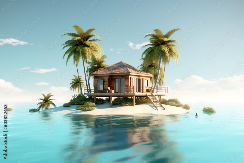 Fototapeta premium tropical island with palm trees and sea, ai generated