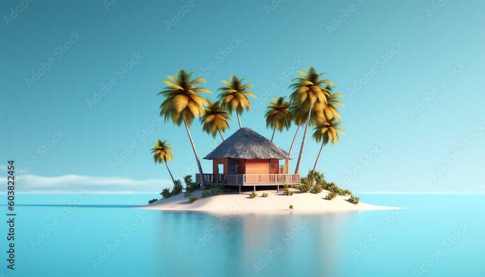 tropical island with palm trees and sea, ai generated