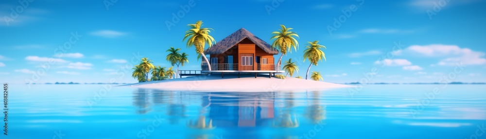 Fototapeta premium tropical island with palm trees and sea, ai generated