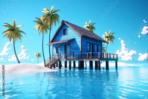 tropical island with palm trees and sea, ai generated © RJ.RJ. Wave