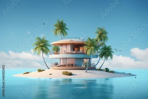 tropical island with palm trees and sea  ai generated