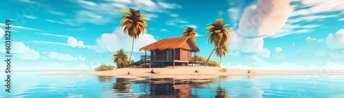 tropical island with palm trees and sea, ai generated