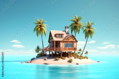 tropical island with palm trees and sea, ai generated © RJ.RJ. Wave