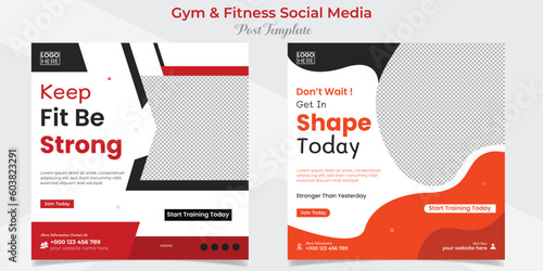 gym fitness social media post and square flyer post banner template design package