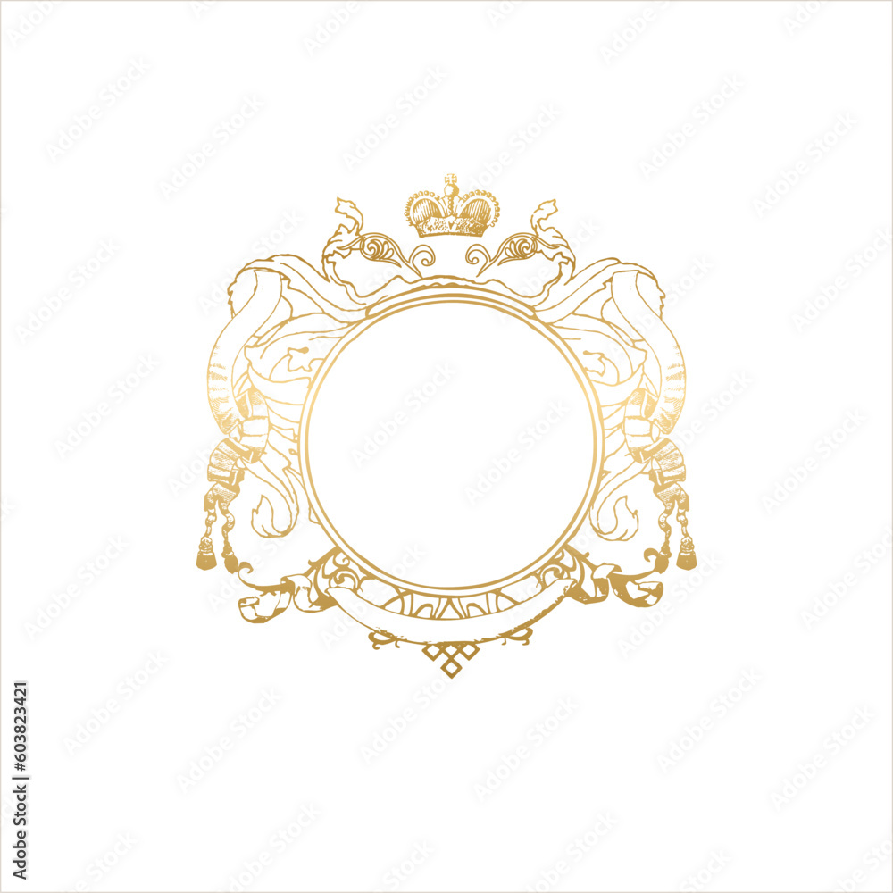 round frame with floral ornament and crown. Blank so you can add your own images. Vector illustration. round frame with floral ornament and crown. Blank so you can add your own images. Vector illustration.