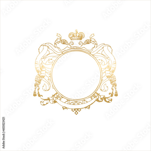 round frame with floral ornament and crown.   Blank so you can add your own images. Vector illustration.
