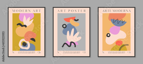 Art modern vector posters with hand drawn organic shapes,textures and doodles.Trendy contemporary illustrations for prints,flyers,banners,invitations,branding design,covers,home decor