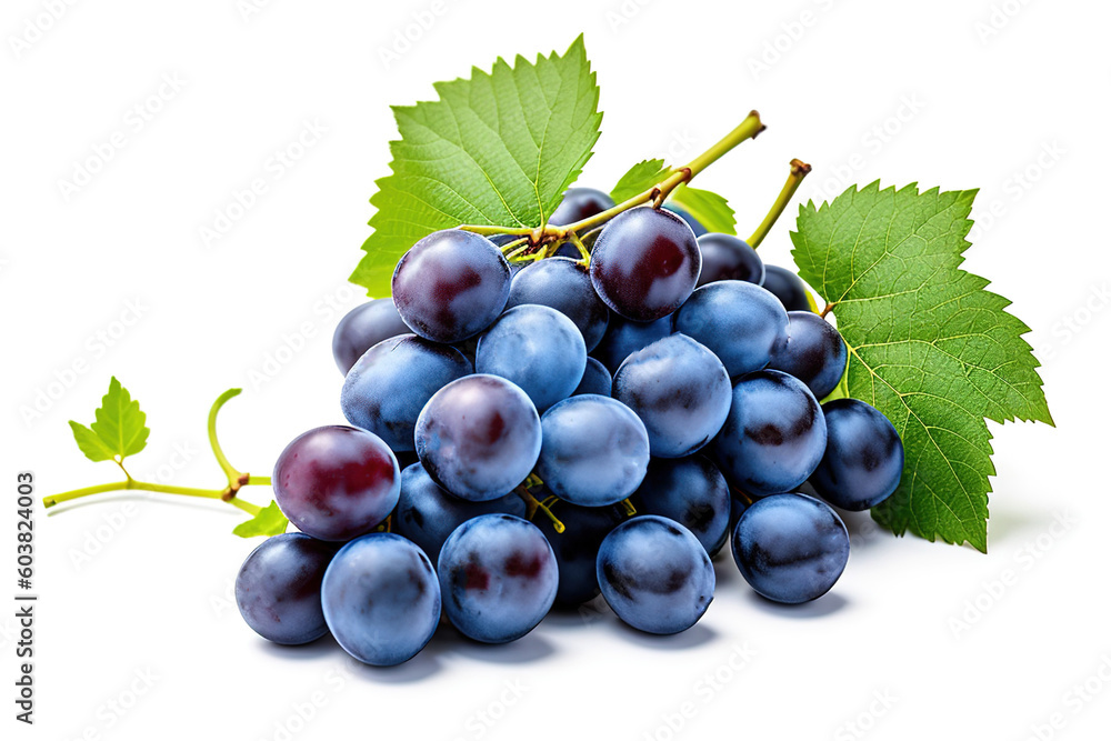 Fototapeta premium Blue grapes dry bunch isolated on white background, generative ai.