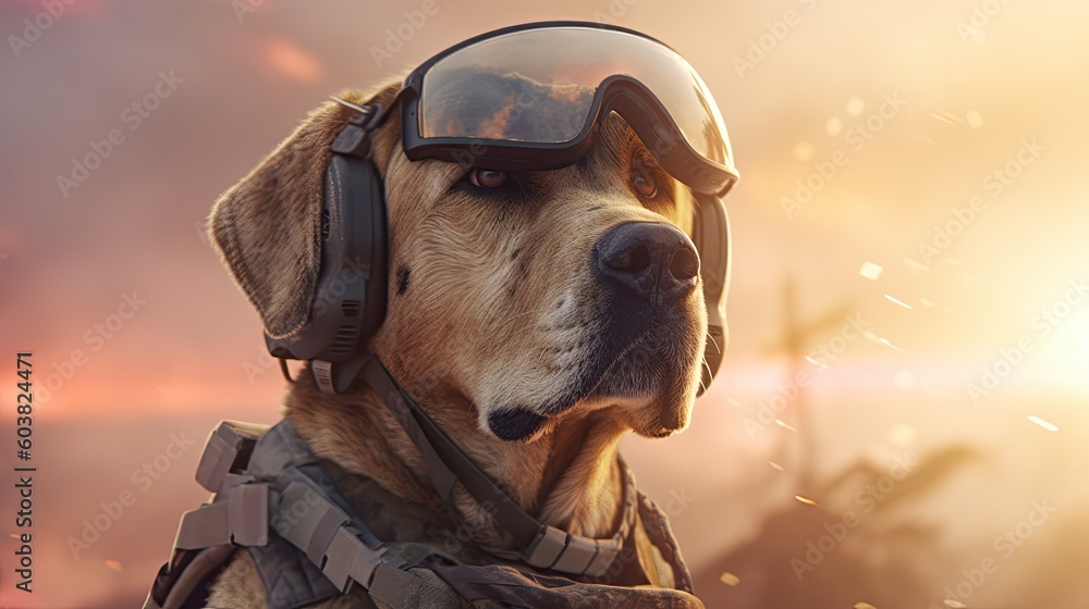 Powerful 4K Wallpaper of a Dog Inspired by Military themes, artfully