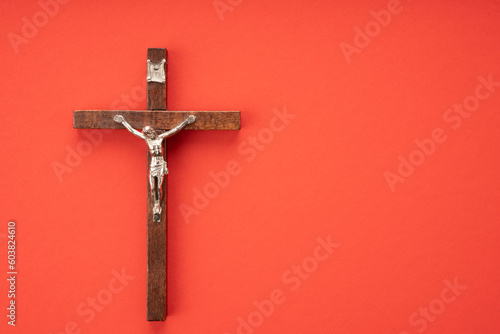 Christian Pentecost. Whit Sunday. A cross with a birch branch on a white, green, red and black background.