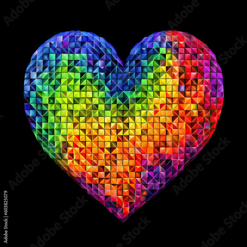 Illustration from heart with rainbow colors on black  background created with Generative AI technology