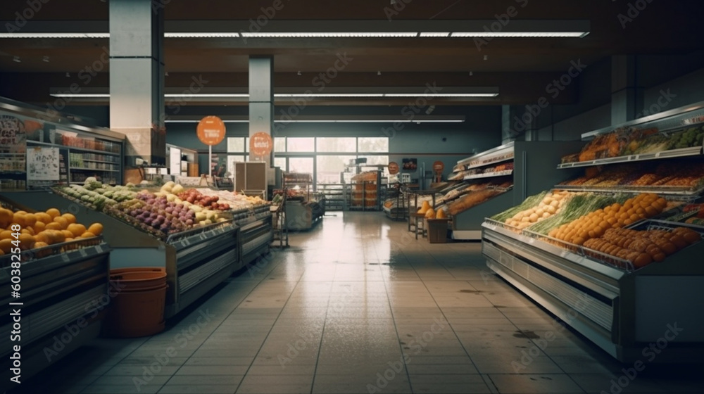 Closed market with vegetables and berries. Generative AI