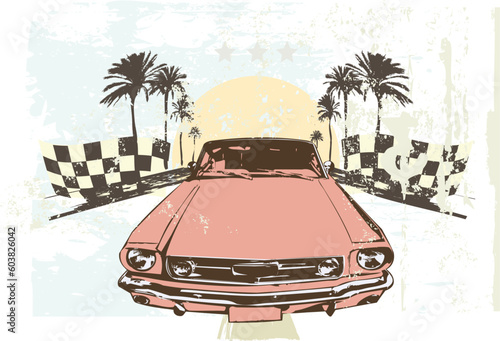 Vector illustration - High speed racing car on grunge background