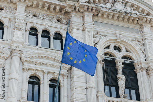 European flag waving in the wind in Trieste, Italy