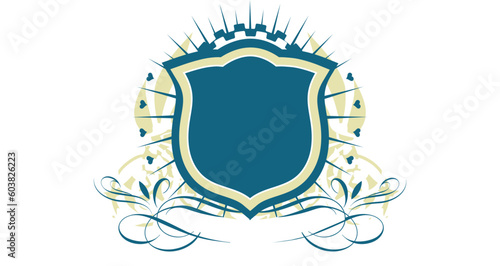 An heraldic shield or badge    ,   blank so you can add your own images. Vector illustration.